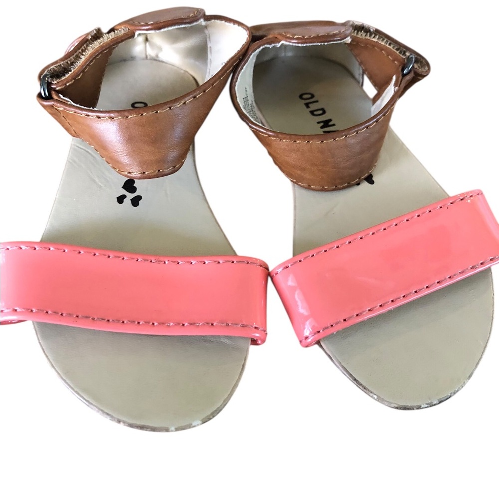 Old Navy Size 5 Ankle Wrap Sandals with Pink and Brown Straps